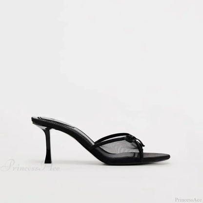 Summer Bow Decorated Mesh Fabric High-heeled Fashion Low Heel Pump