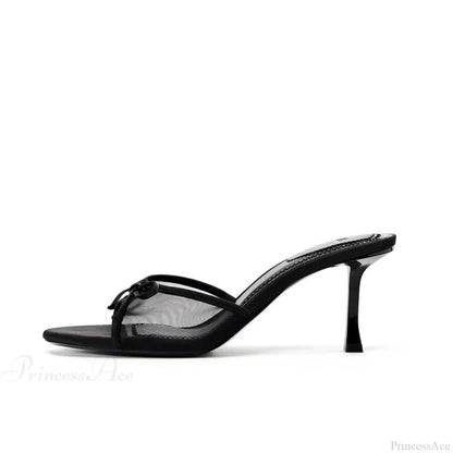 Summer Bow Decorated Mesh Fabric High-heeled Fashion Low Heel Pump