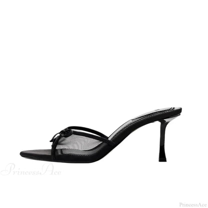 Summer Bow Decorated Mesh Fabric High-heeled Fashion Low Heel Pump