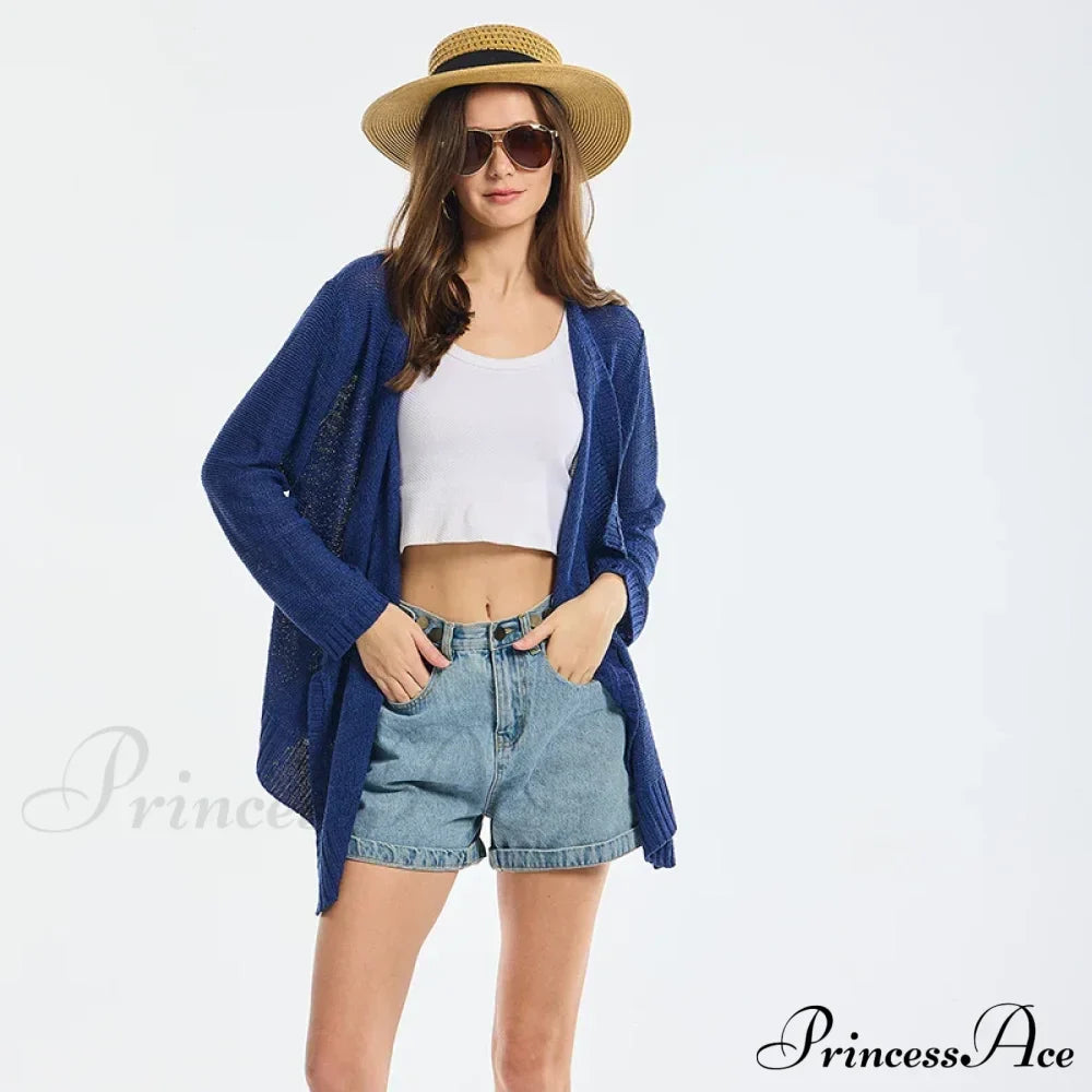 Summer Cozy Mesh Open Front Long Sleeve Comfortable Thin Fashionable Cardigan Sweater