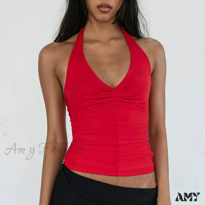 Summer Halter Sexy Backless Sleeveless Ribbed Knit Crop Top