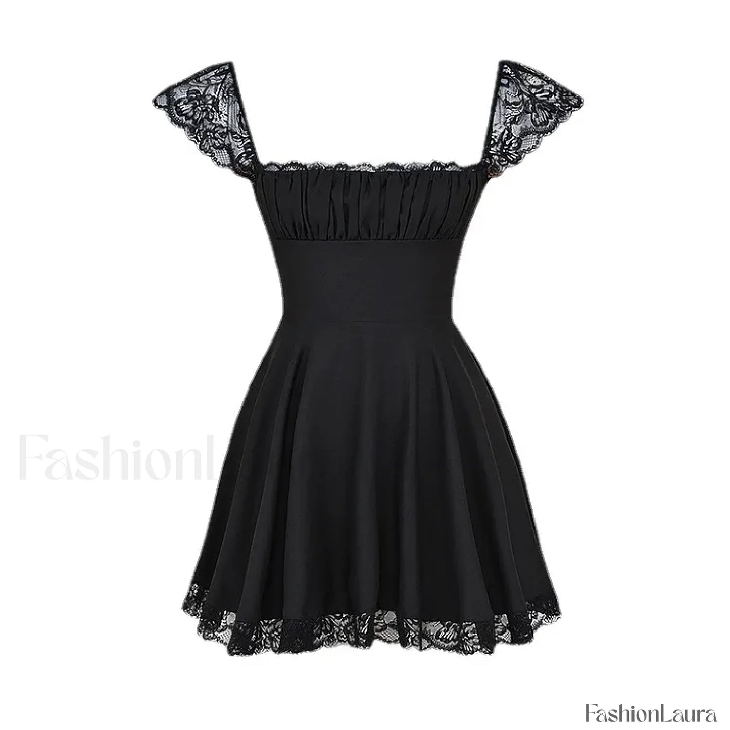 Summer Lace Patchwork Square Neck Mini Casual A Line Birthday Black Lace Up Women's Clothing Dress