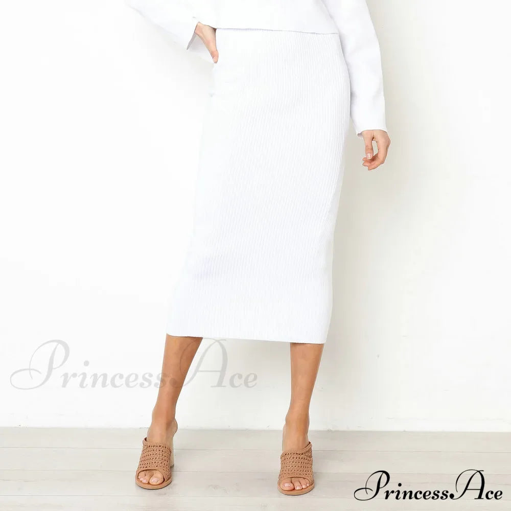 Summer Long Knitted Slim Elegant New Spring Stylish Bodycon Black Midi Skirt