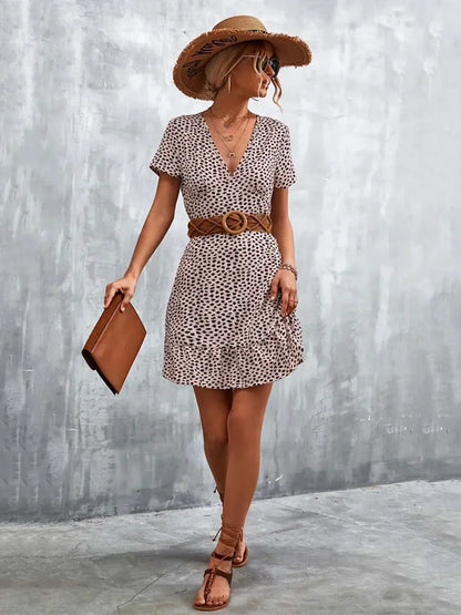 Summer Short Boho V Neck Floral Party Bohemian Flower Mini A-Line Dress
