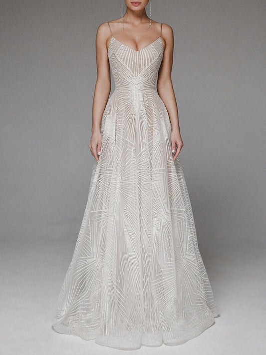 Elegant Sexy Sling Embroidered Evening Dress