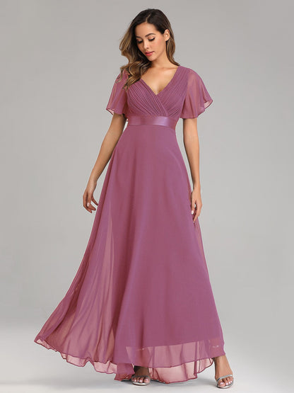 Big Swing V Neck Flared Sleeve Chiffon Party Bridesmaid Evening Dress