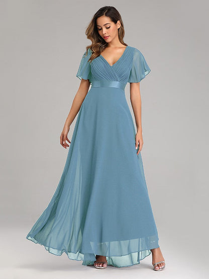 Big Swing V Neck Flared Sleeve Chiffon Party Bridesmaid Evening Dress