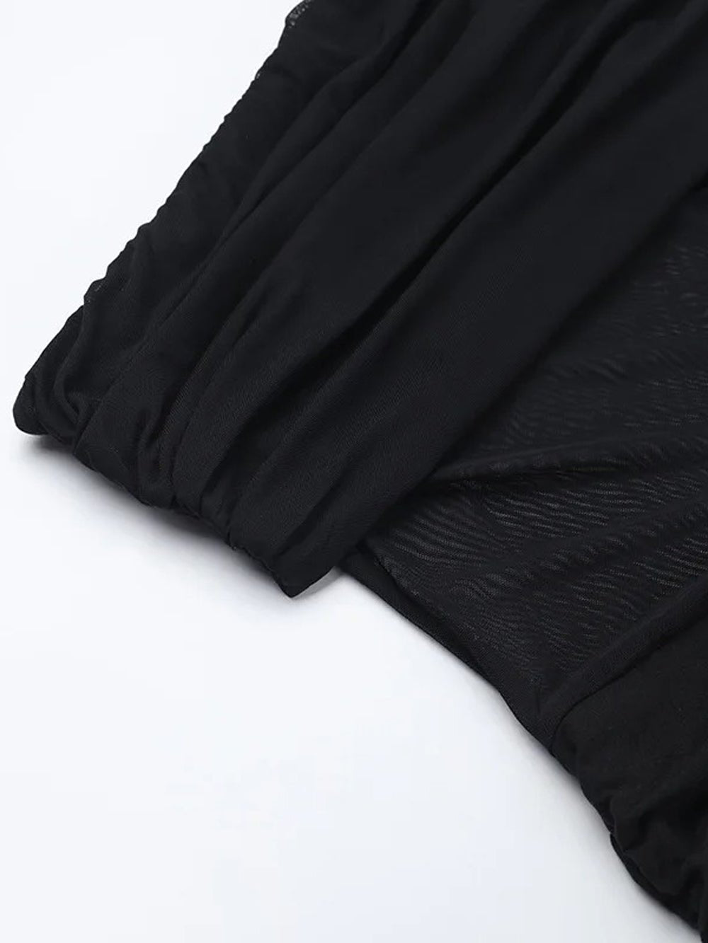 One-Shoulder Ruched Mesh Panel Illusion Maxi Dress