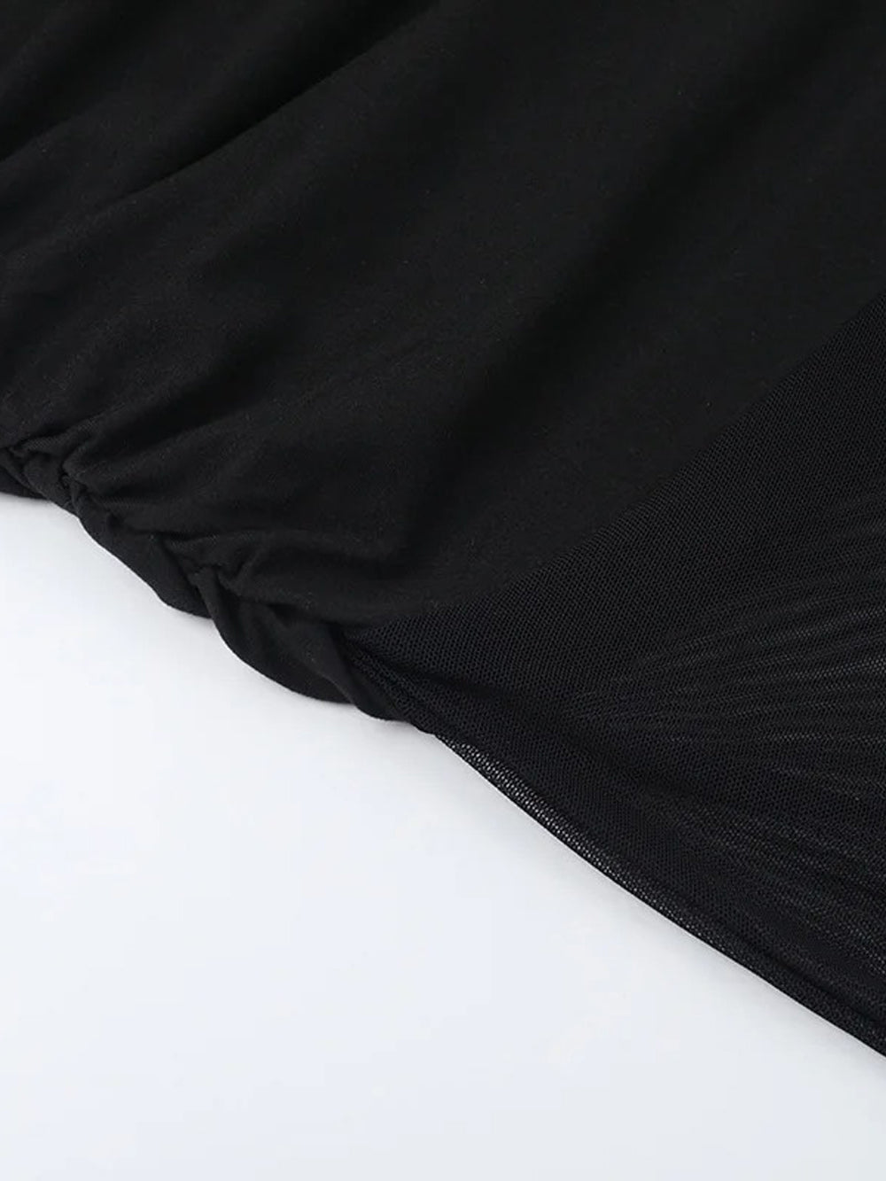 One-Shoulder Ruched Mesh Panel Illusion Maxi Dress