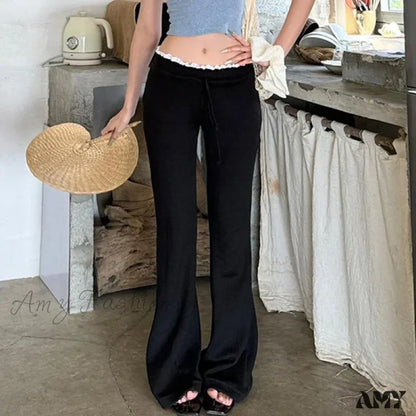 Sweet Contrast High Waist Flared Casual Basic Slim-fitting Trouser