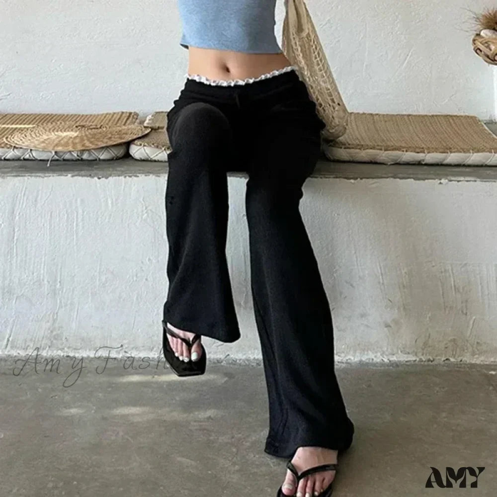 Sweet Contrast High Waist Flared Casual Basic Slim-fitting Trouser