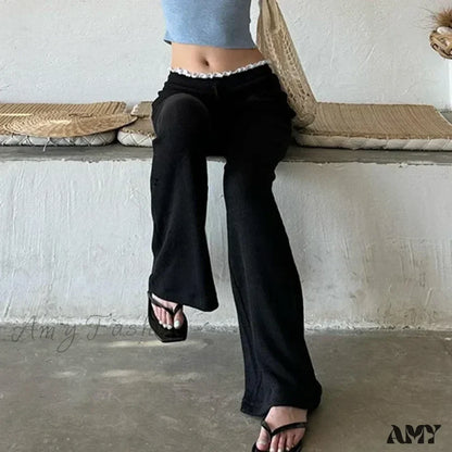 Sweet Contrast High Waist Flared Casual Basic Slim-fitting Trouser