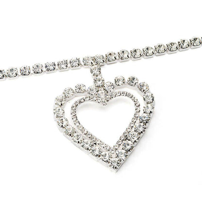 Double Heart Crystal Necklace Silver