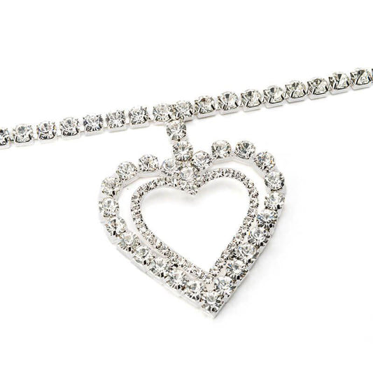 Double Heart Crystal Necklace Silver