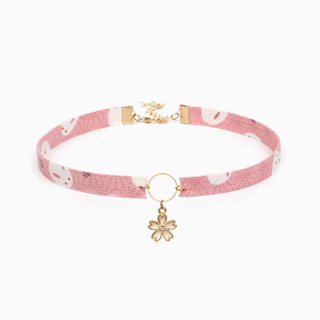 Floral Pendant Choker Necklace Ethnic Style Pink