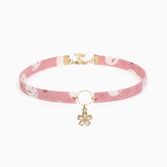 Floral Pendant Choker Necklace Ethnic Style Pink