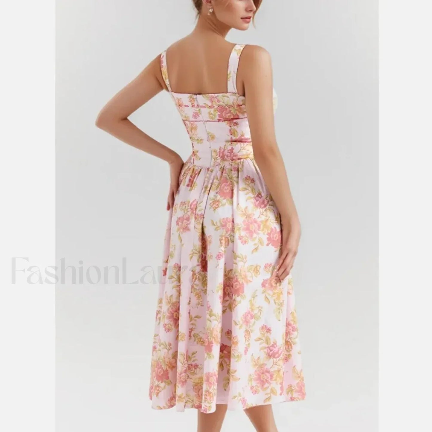 Sweet Pink Flower Print Tank Dress Cross Ribbon Eyelet Floral Dress