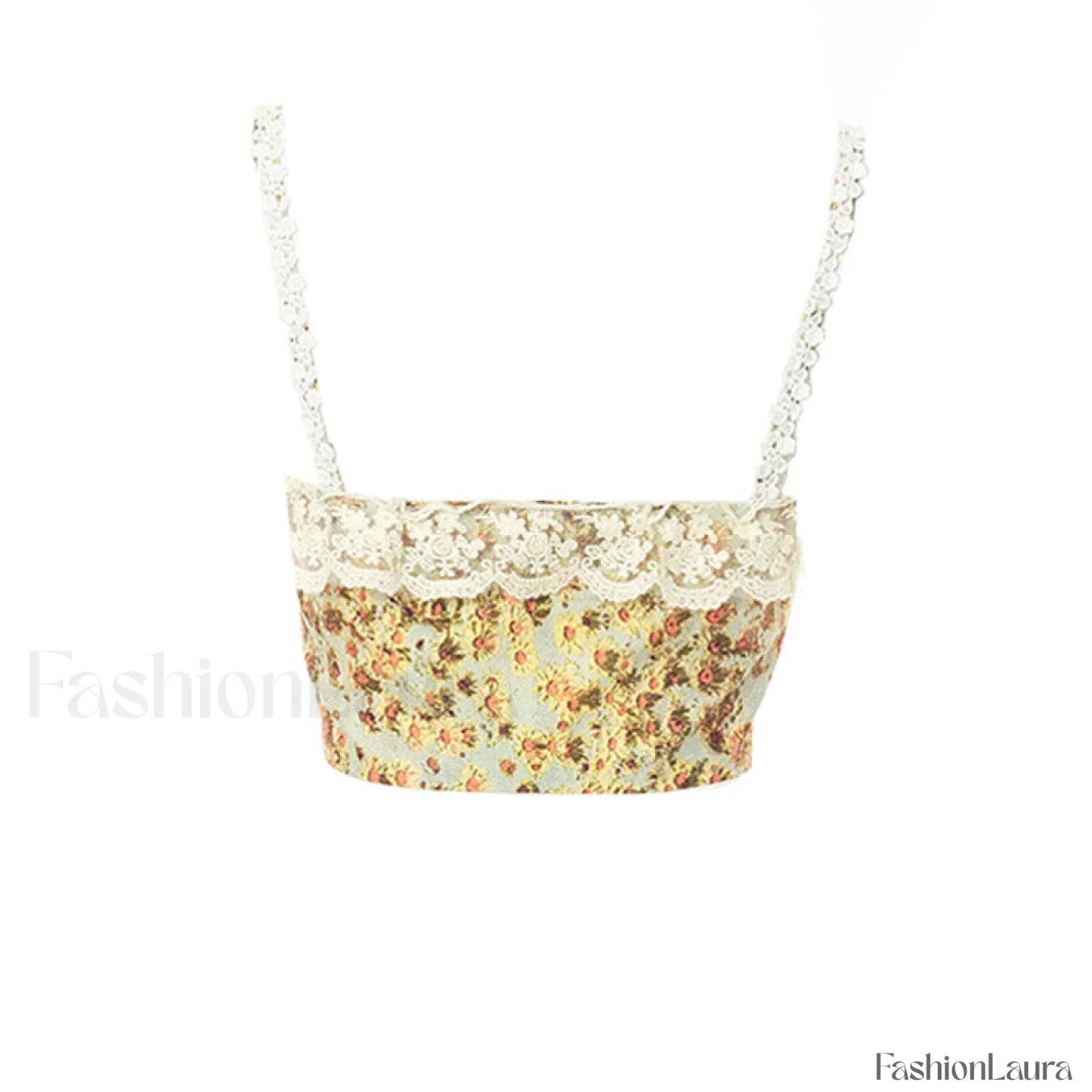 Sweet Ruffled Hook and Eye Lace Up Side Floral Crop Corset Top - Green