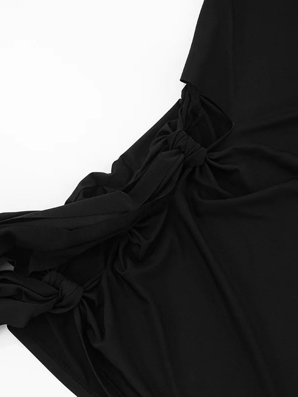 Strapless Waist Cut Out Knotted Sash Streamer Bodycon Mini Dress