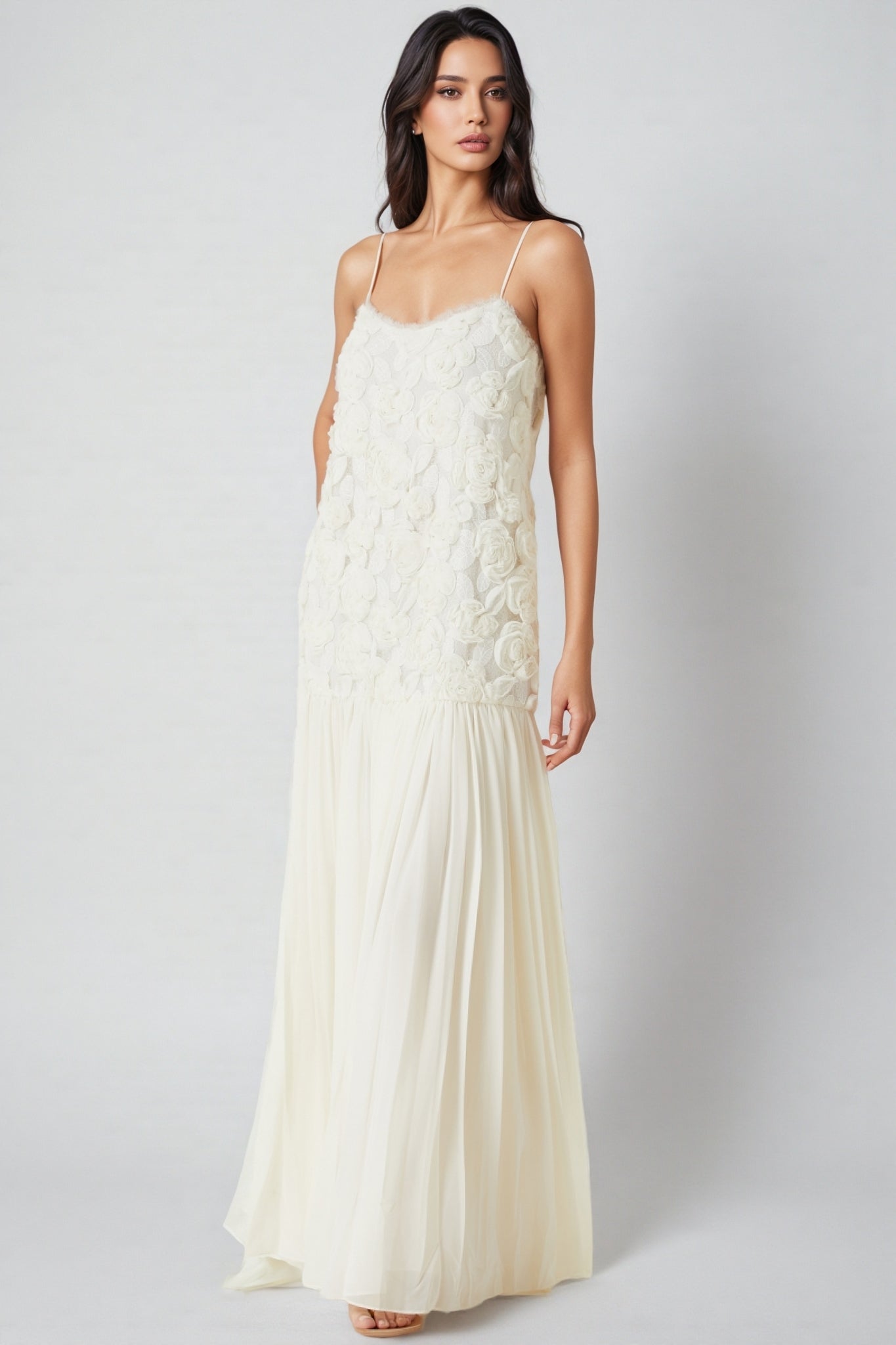 Pietro Three-Dimensional Rose Chiffon Maxi Dress