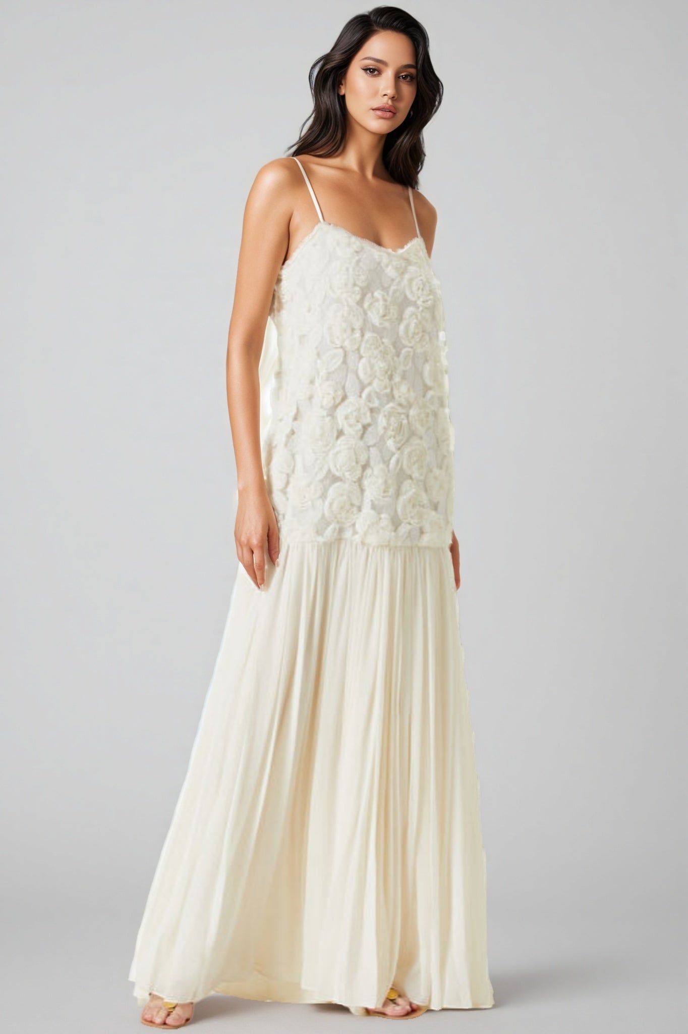 Pietro Three-Dimensional Rose Chiffon Maxi Dress