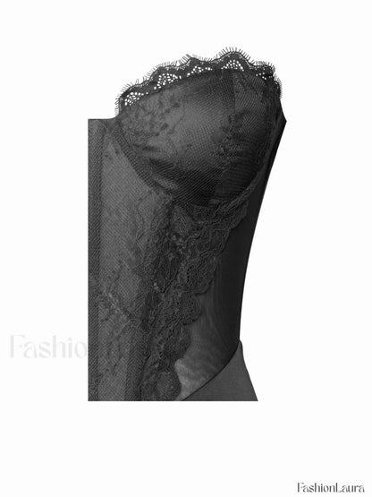 Talia Black Satin Charming Lace Corset Maxi Dress