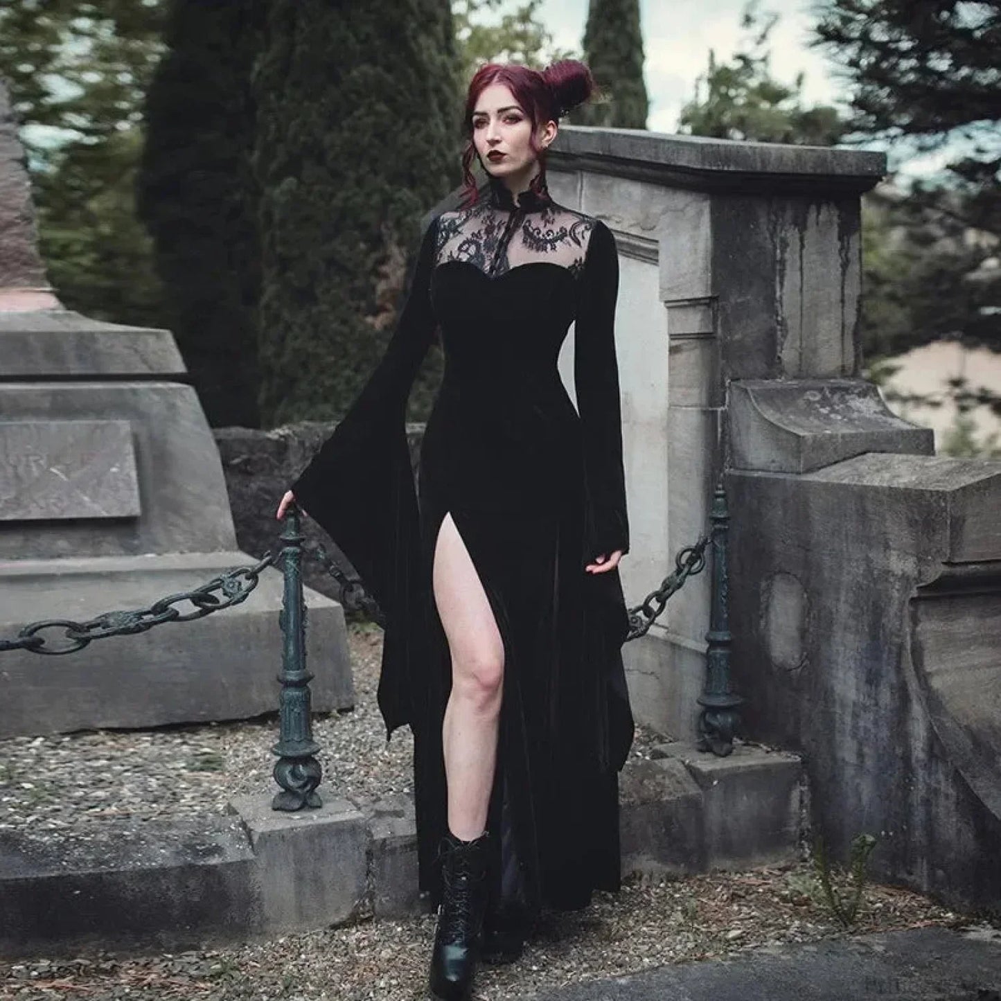 Tall Waist Flared Sleeve Full-Length Dress