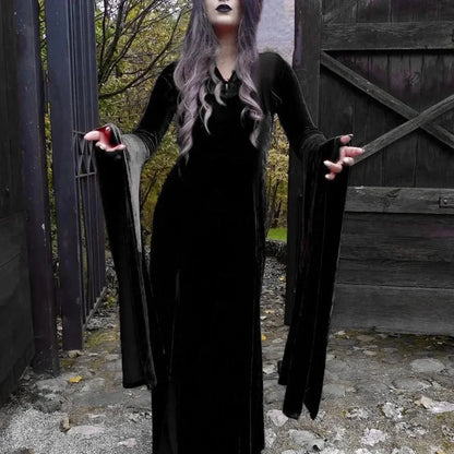Tall Waist Flared Sleeve Full-Length Dress
