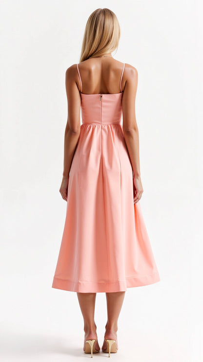 | Strappy Midi Dress, Fitted Bodice, Flowing Skirt