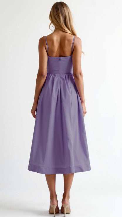 | Strappy Midi Dress, Fitted Bodice, Flowing Skirt