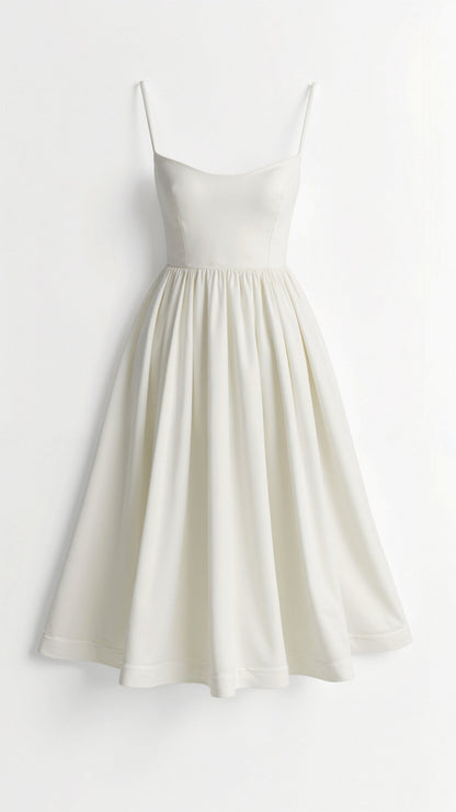 | Strappy Midi Dress, Fitted Bodice, Flowing Skirt