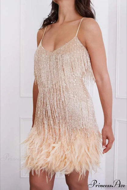 Tassel Sequin V-Neck Bodycon Party Dress