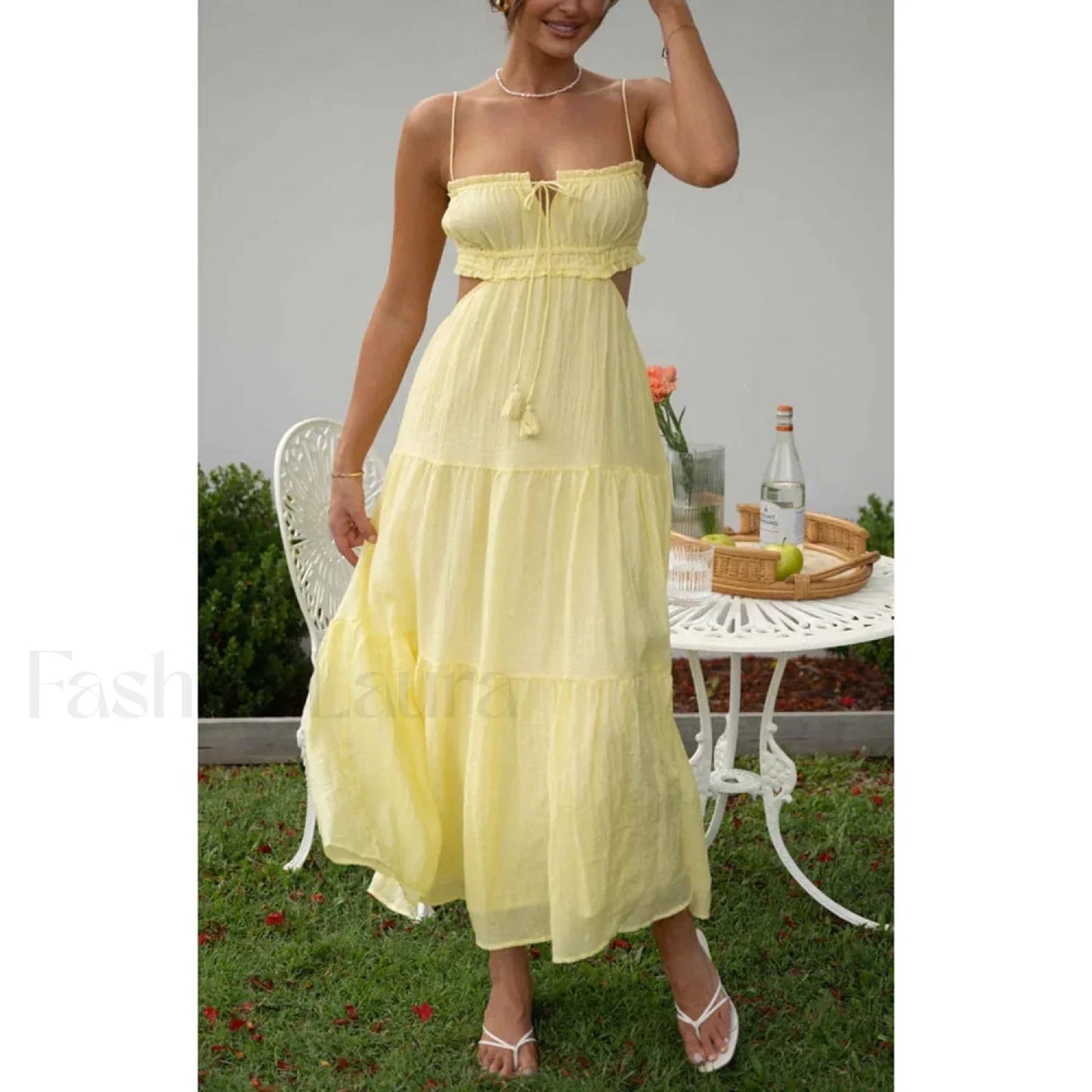 Tassel Tie-Up Cutout Midi Dress
