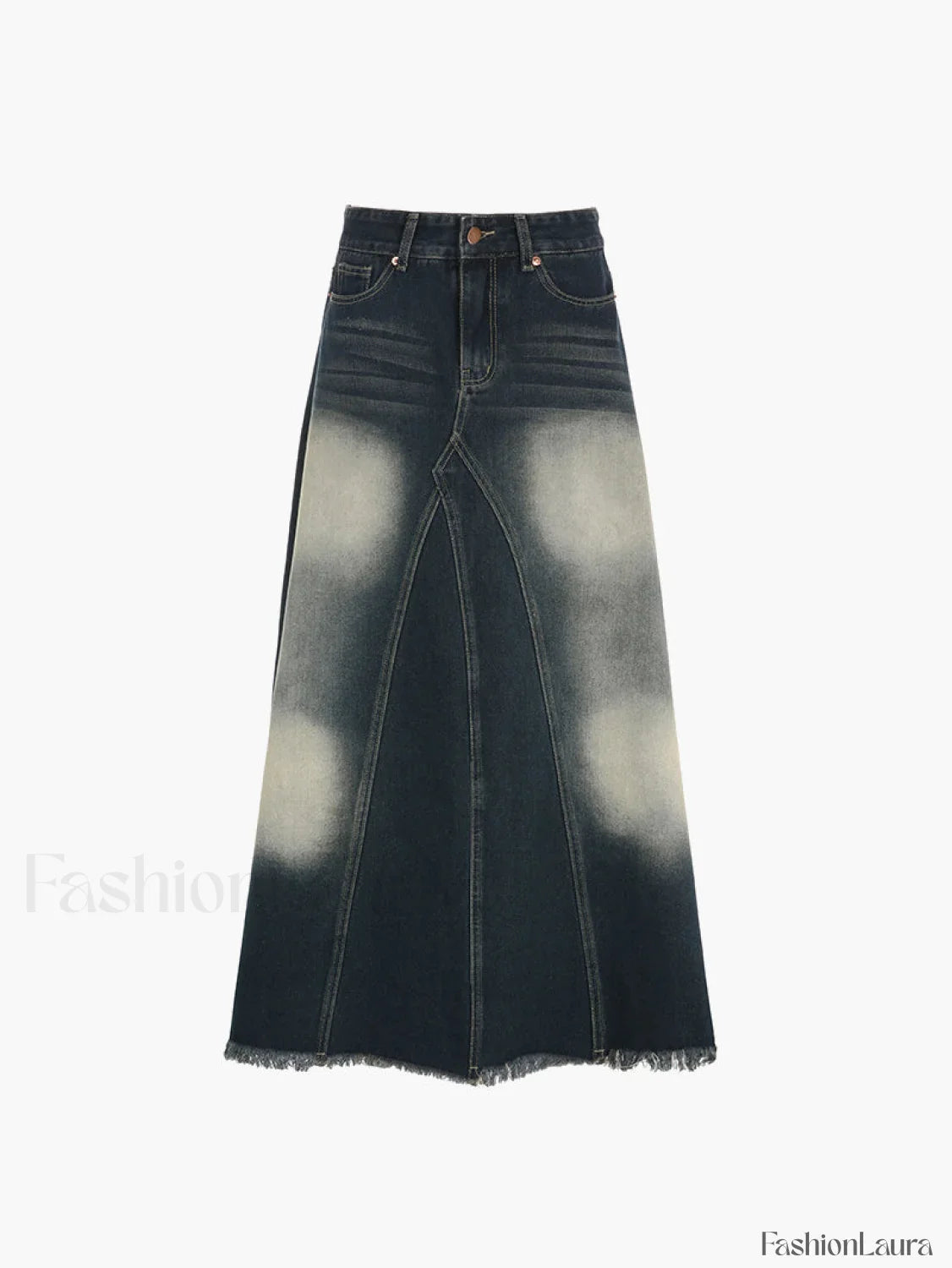 Tassels Hem Graceful Long Denim Skirt