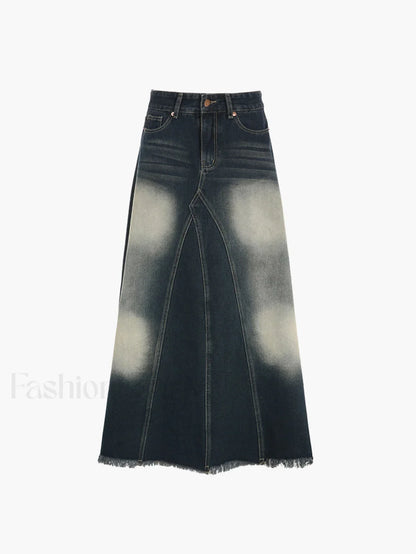 Tassels Hem Graceful Long Denim Skirt