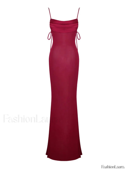 Tatiana Burgundy Rayon Charming Backless Maxi Dress