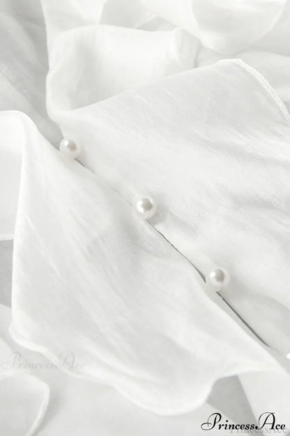 Tencel Ruffled V Neck Flared Sleeve Blouse