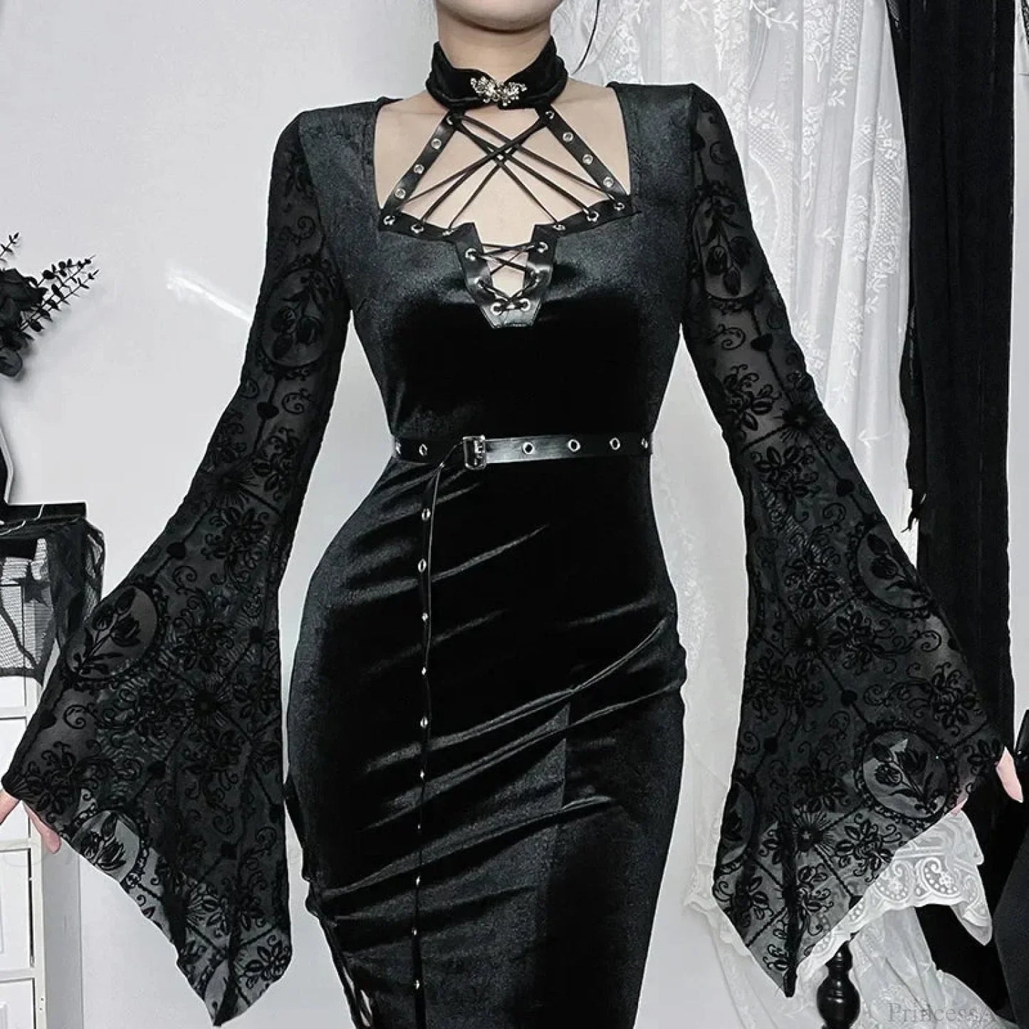 Thin Suede Separated Flared Full-Length Dress