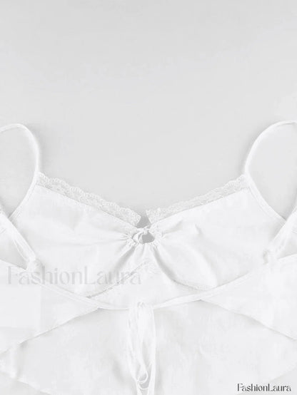 Tie Back Lace Trim Crop Cami Top