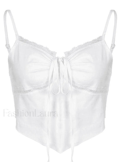 Tie Back Lace Trim Crop Cami Top