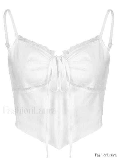 Tie Back Lace Trim Crop Cami Top