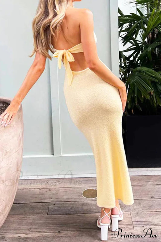 Tie-back Strapless Dress with Low Cut