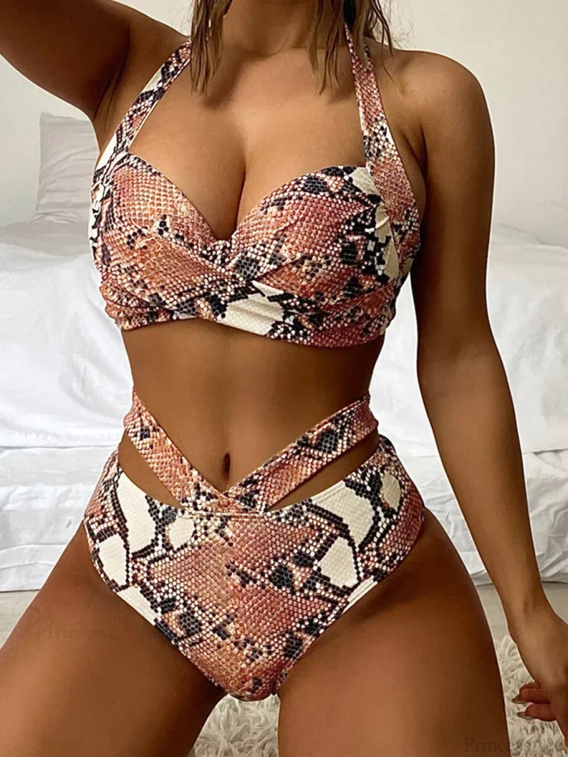 Tie Dye Lace Up Back Halter Two Piece Set