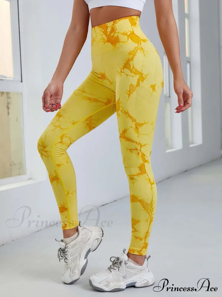 Tie Dye Waist Tummy Control Seamless Push Up Yoga Legging