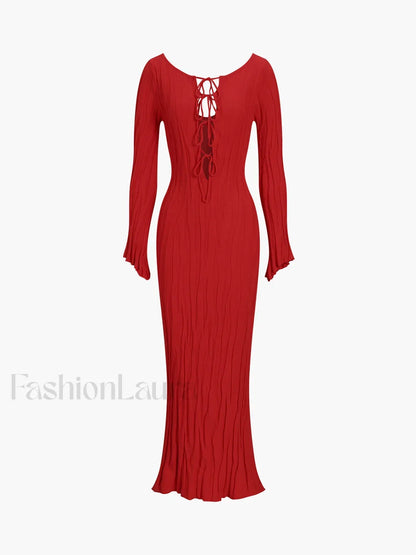 Tie-Front Backless Lace Trendy Up Sweater Long Dress