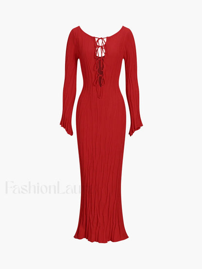 Tie-Front Backless Lace Trendy Up Sweater Long Dress