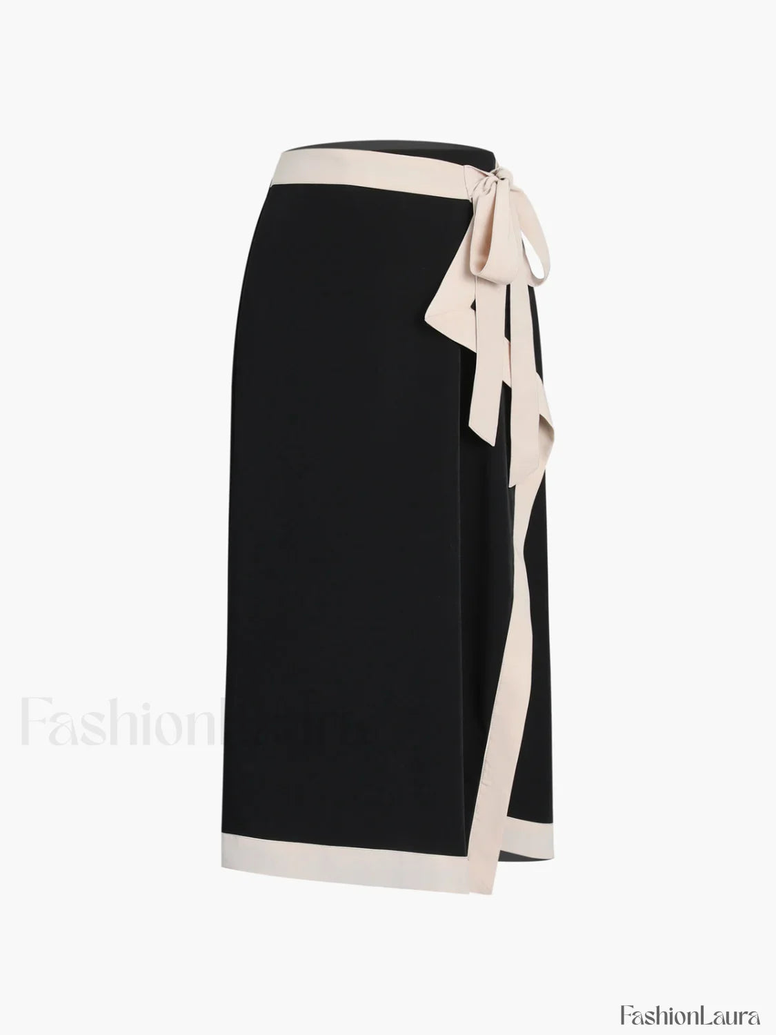 Tie Front Contrast Trendy Trim Midi Skirt