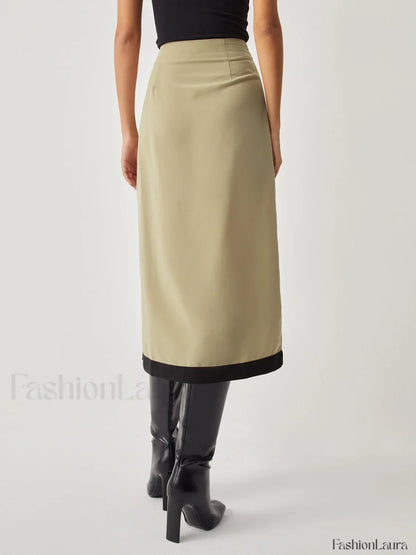 Tie Front Contrast Trendy Trim Midi Skirt