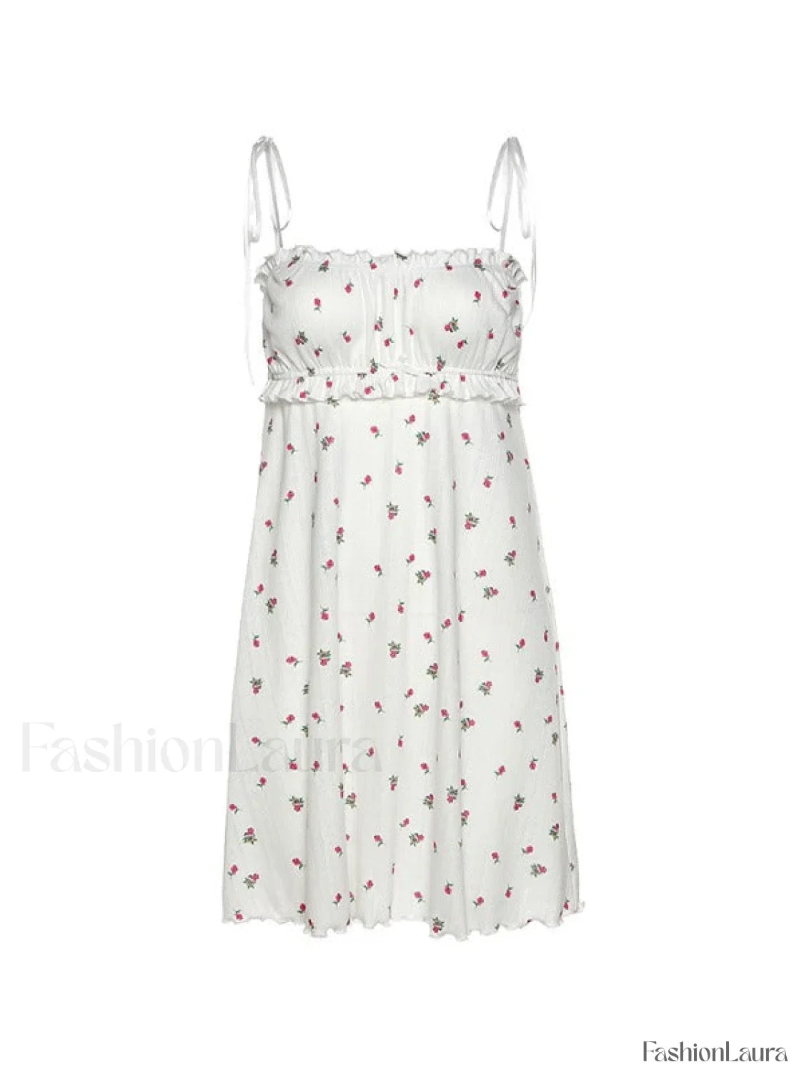 Tie Strap Frill Trim Floral Mini Dress