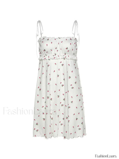 Tie Strap Frill Trim Floral Mini Dress